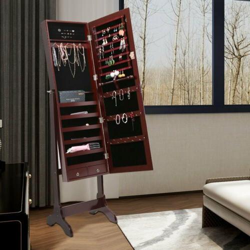 Free Standing Full Length Mirror Jewelry Cabinet Armoire