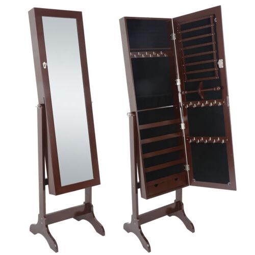 Free Standing Full Length Mirror Jewelry Cabinet Armoire Sto